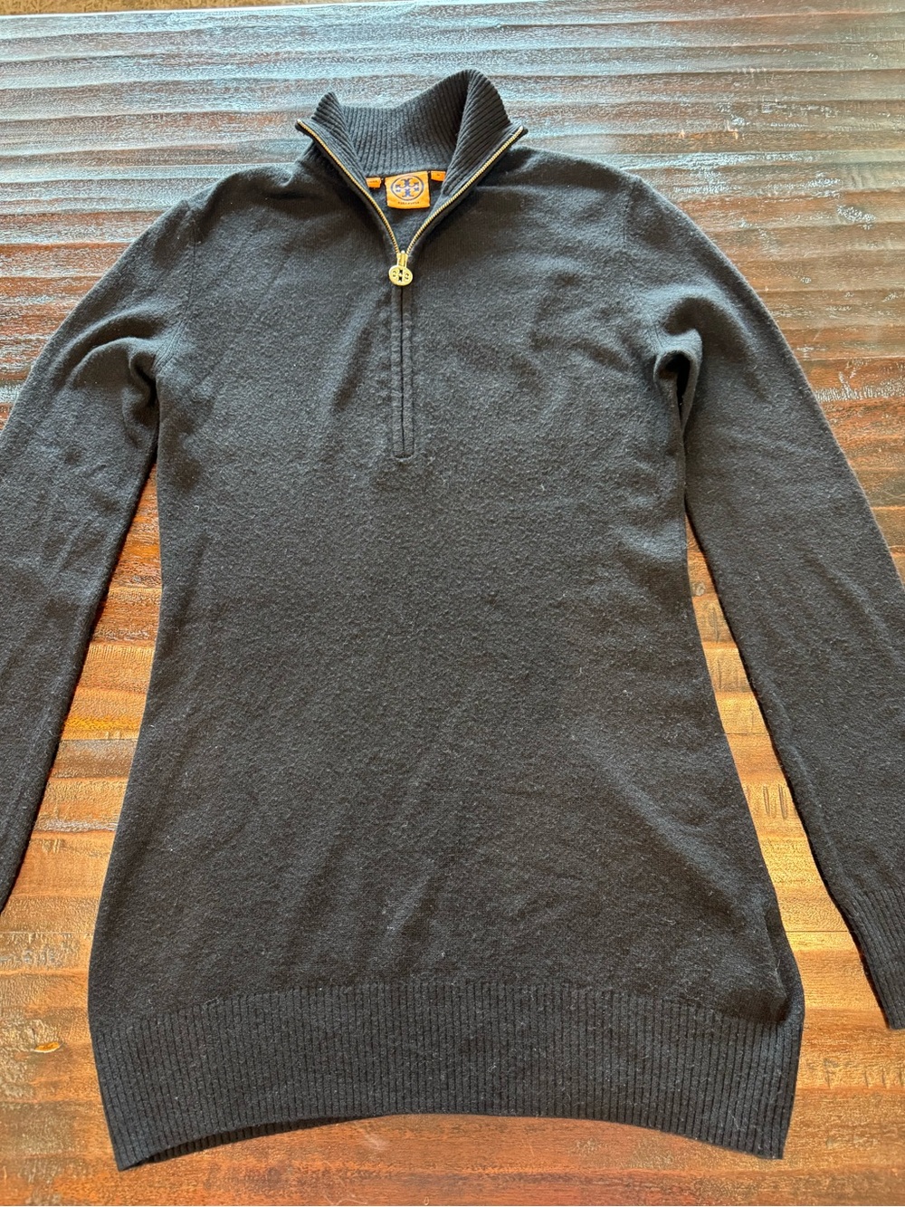 Tory Burch 1/2 Zip Wool Blend Long Sweater in Charcoal 🍂